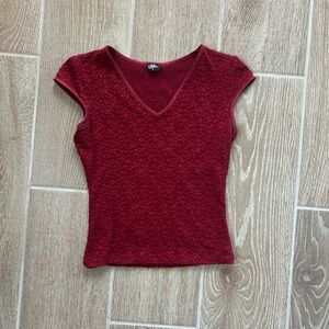 Red Lace V-Neck Top